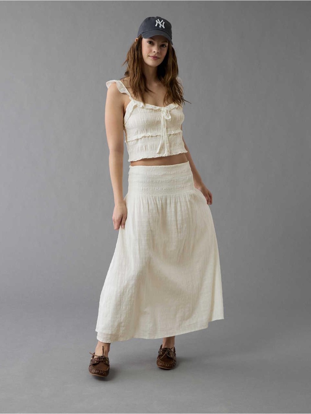American Eagle Smocked Ruffle Tank Top & High-Waisted Smocked Maxi Skirt